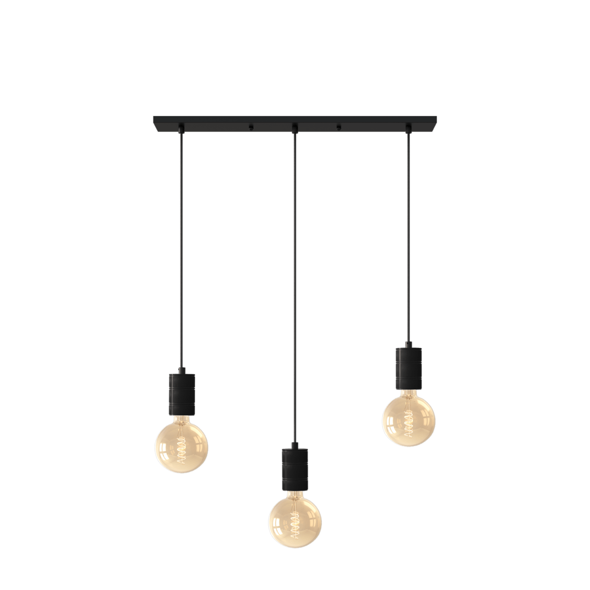 Calex | Retro Pendel | Rechthoekig 10x70cm plafondplaat | Zwart | 3xE27 fitting | 2M snoer