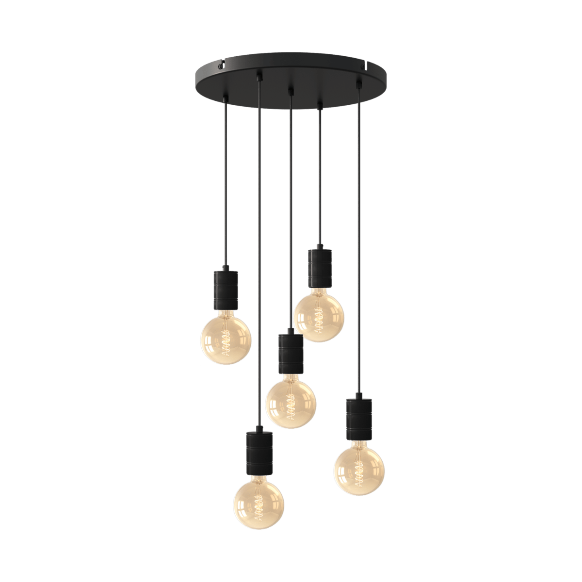 Calex | Pendel | Ø500mm plafondplaat | Zwart | 5xE27 fitting | 2M snoer