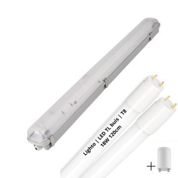 Lighto | LED TL + Fixture | T8 | 2x18W | 120cm | IP65 | Waterproof | replaces 36W fluorescent tube