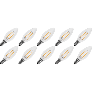 Lighto | LED Filament | Large Socket E27 | Candle Bulb | Clear | 35mm | 2W | Pack of 10