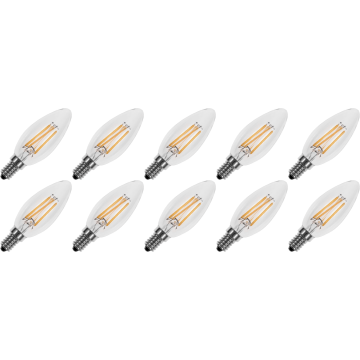 Lighto | LED Filament | Small Socket E14 | Candle Bulb | Clear | 35mm | 4W | Pack of 10