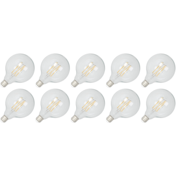 Lighto | LED Filament | Large Socket E27 | Globe Lamp | Clear | 125mm | 4W | Pack of 10